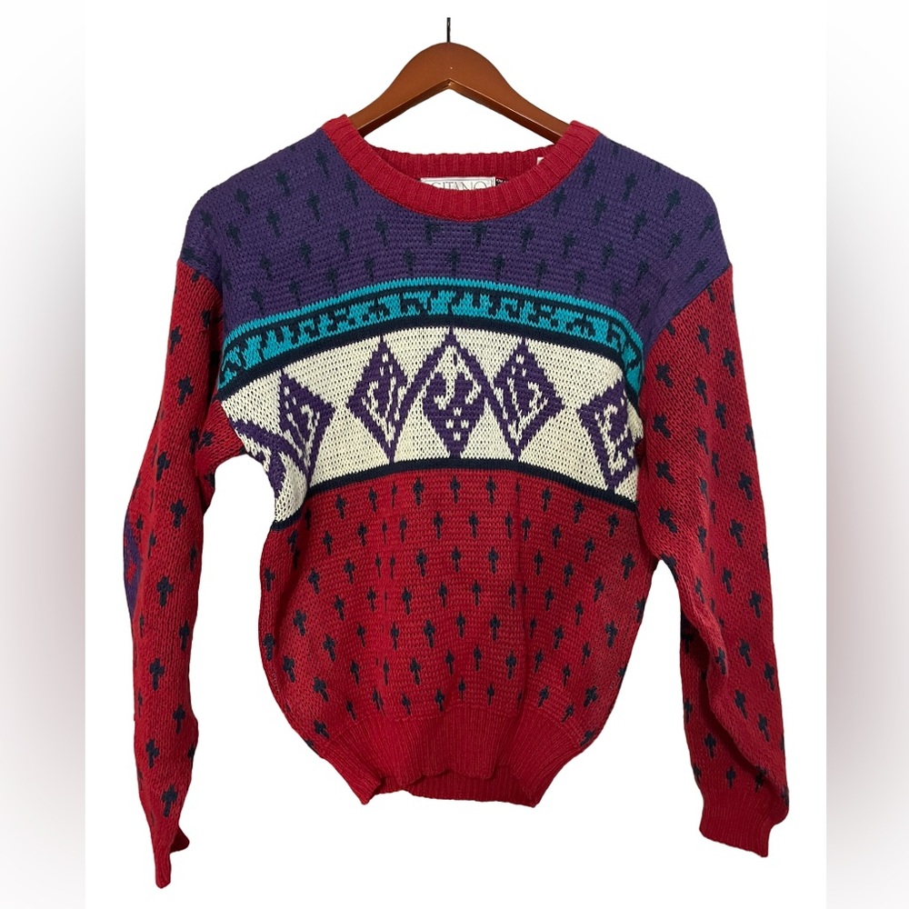 Vintage 90’s Gitano Acrylic Knit Abstract Print Sweater / Large